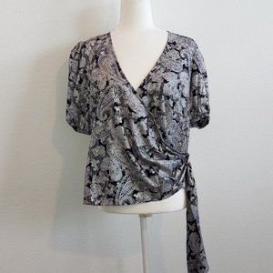 Michael Kors Eliotte Foil Paisley Wrap Blouse Size Medium